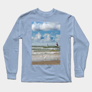 Michigan lighthouse on a wild lake Michigan Long Sleeve T-Shirt